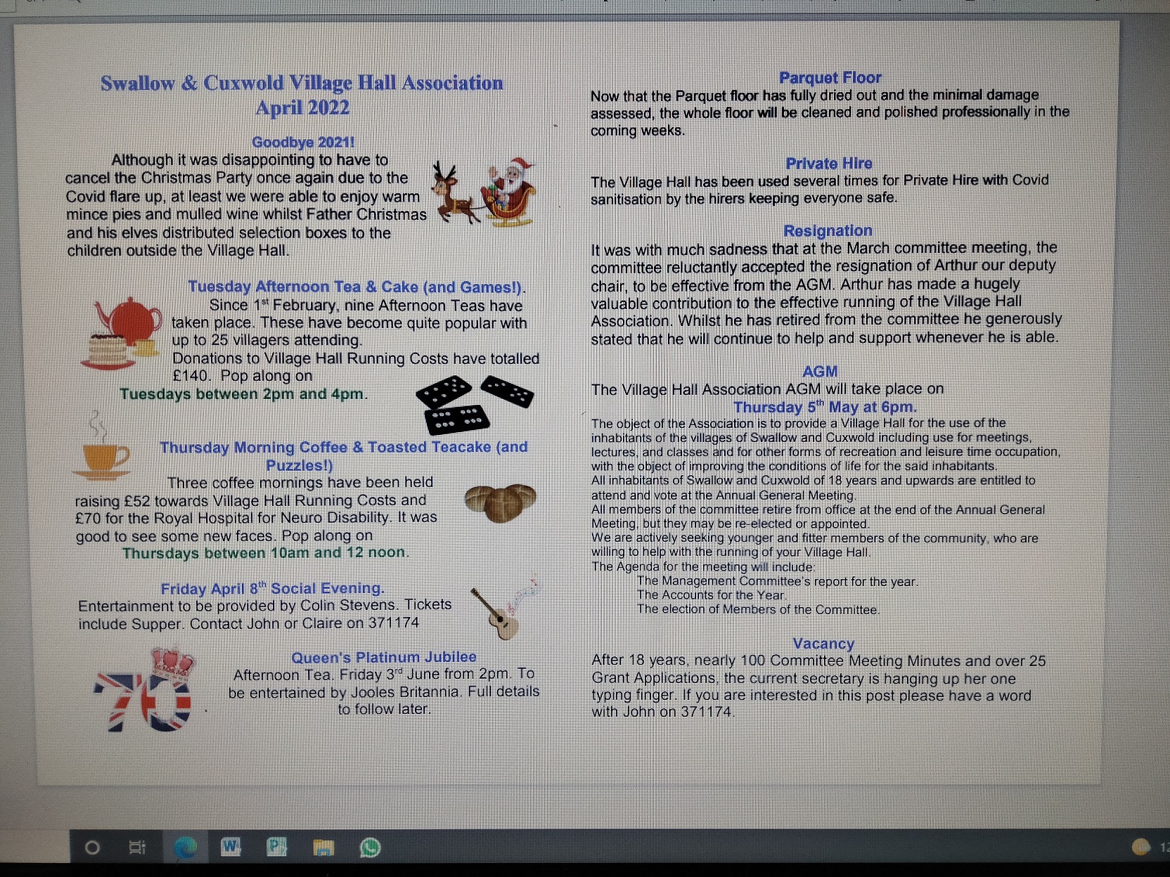 Swallow and Cuxwold Village Hall Association Newsletter April 2022